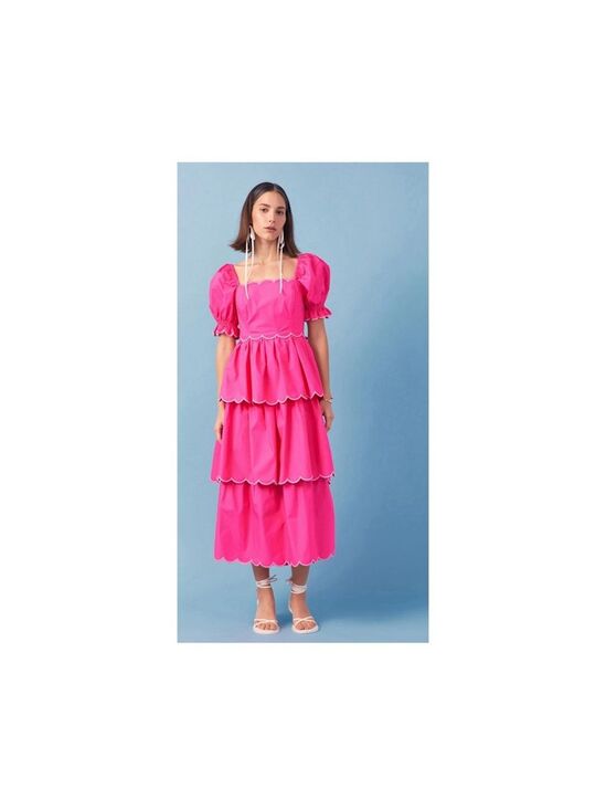 English Factory Dresses & Skirts - NWT English Factory Viral Sold Out Scallop Tiered Midi Dress Pink L